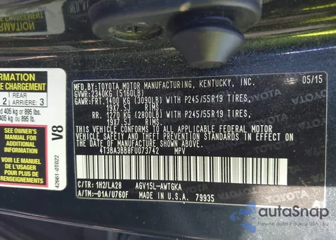 2015 Toyota Venza Xle from USA, damaged, VIN 4T3BA3BB8FU073742